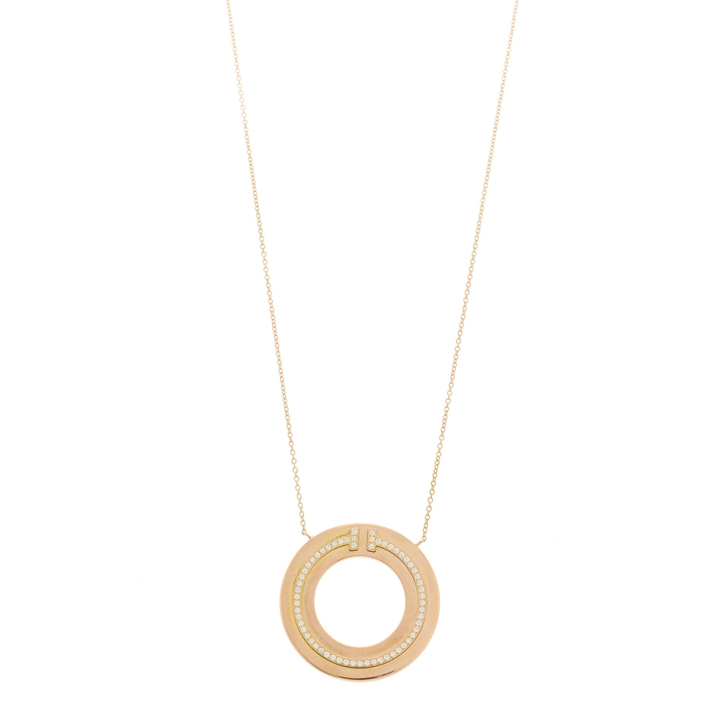 18K Rose Gold Diamond T Circle Pendant Necklace
