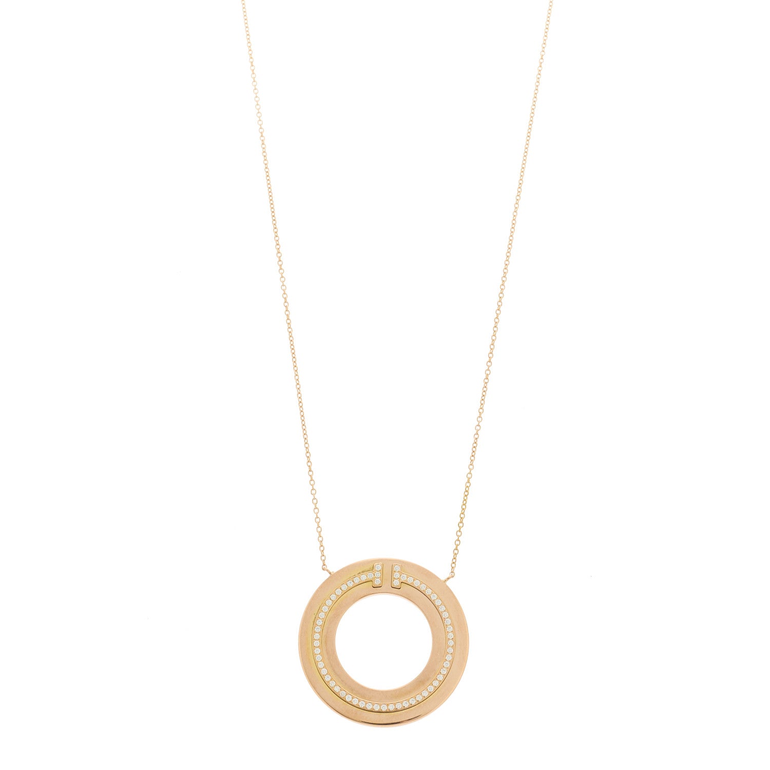 Tiffany 18K Rose Gold Diamond T Circle Pendant Necklace 1 of 6