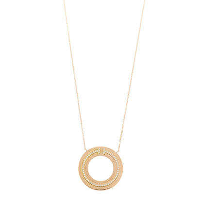Tiffany 18K Rose Gold Diamond T Circle Pendant Necklace 1 of 6