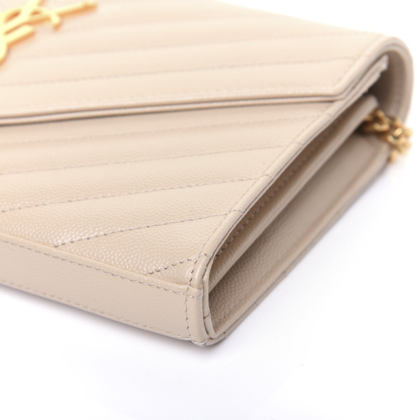 Grain De Poudre Matelasse Chevron Monogram Chain Wallet Nude Powder