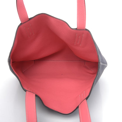 Hermes Taurillon Clemence Double Sens 30 Reversible Tote Bleu Nuit Rose Azalee 8 of 15