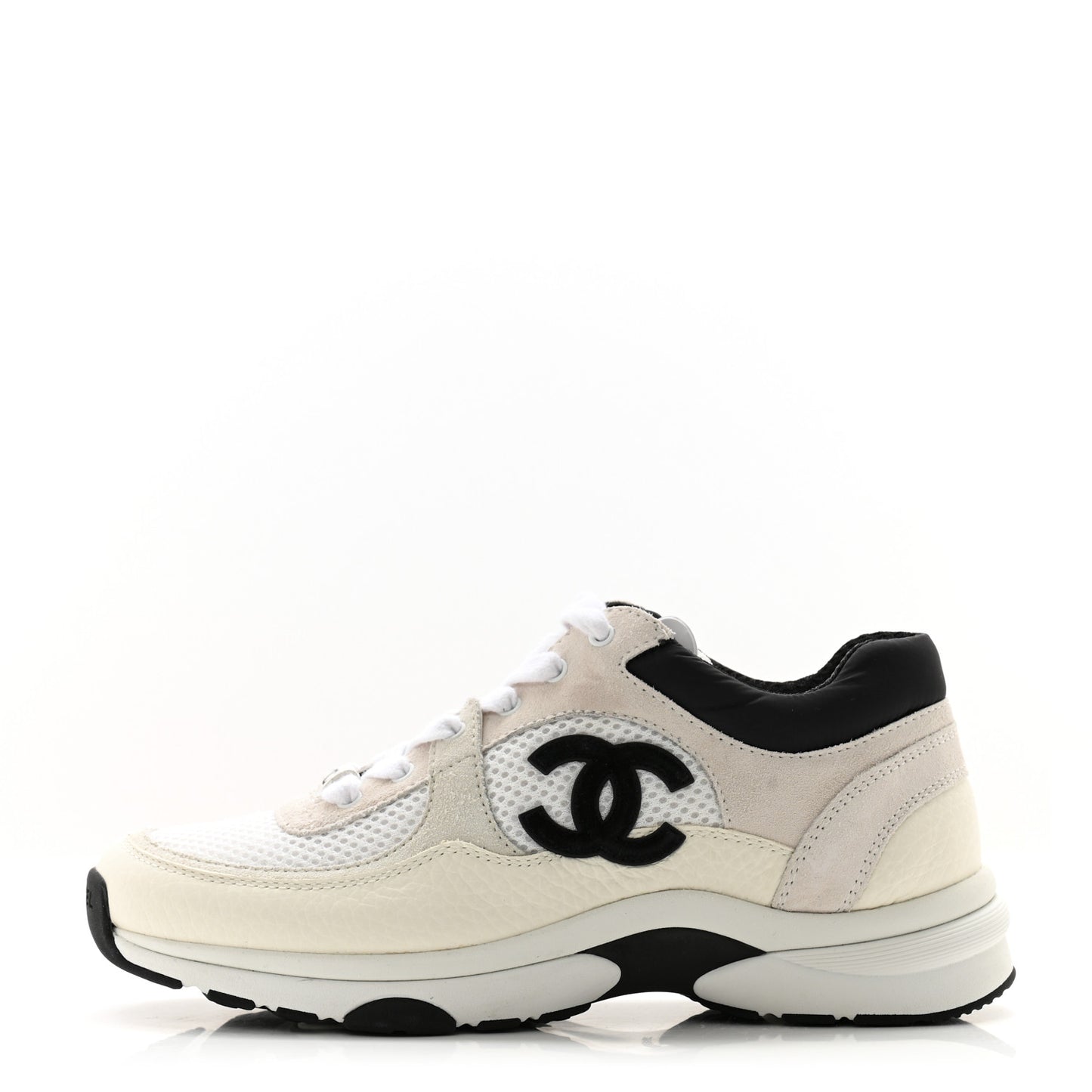 Mesh Suede Calfskin Grained Calfskin Womens CC Sneakers 36 White Black