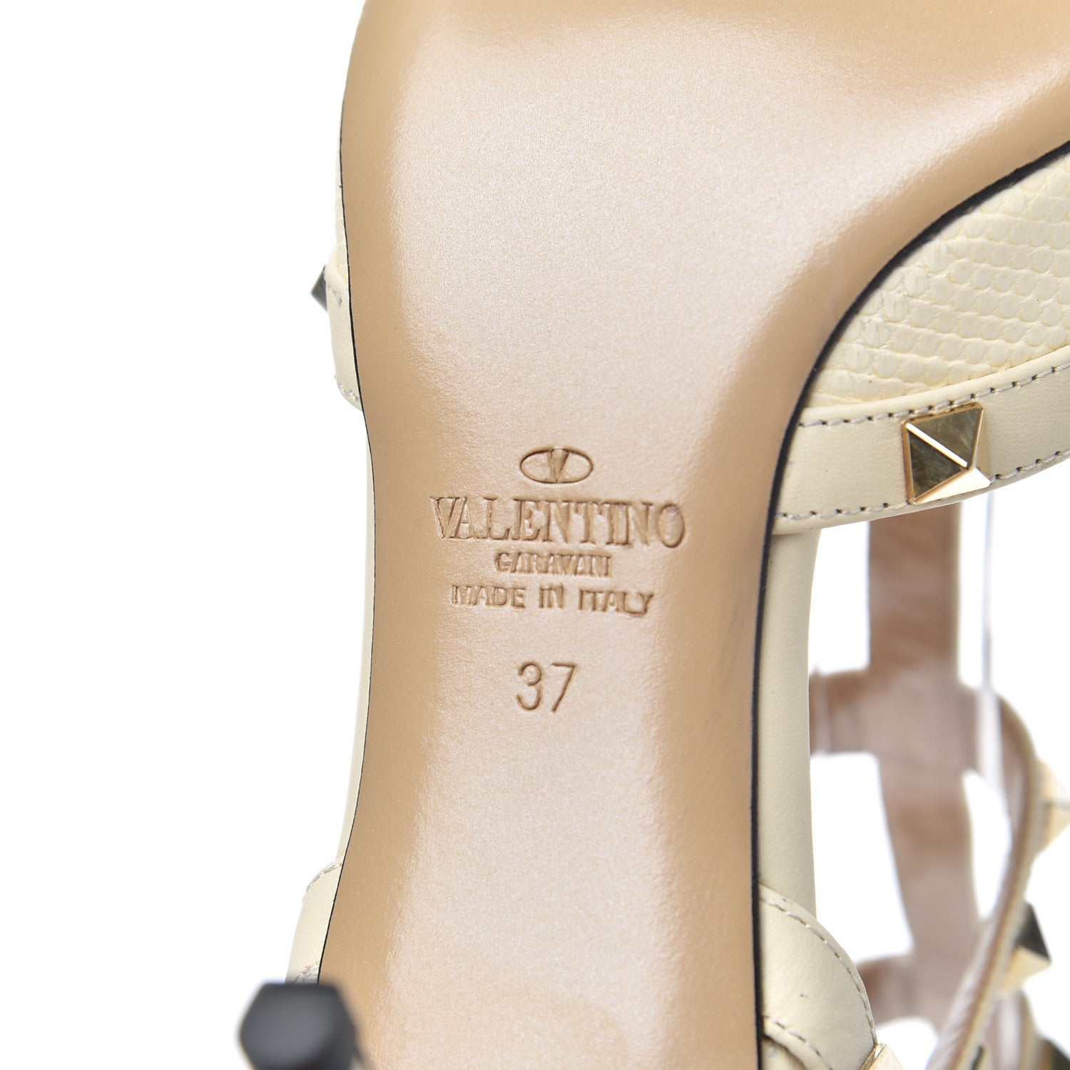 Valentino Garavani Lizard Rockstud Ankle Strap Low Heel Pumps 37 Ivory 8 of 11