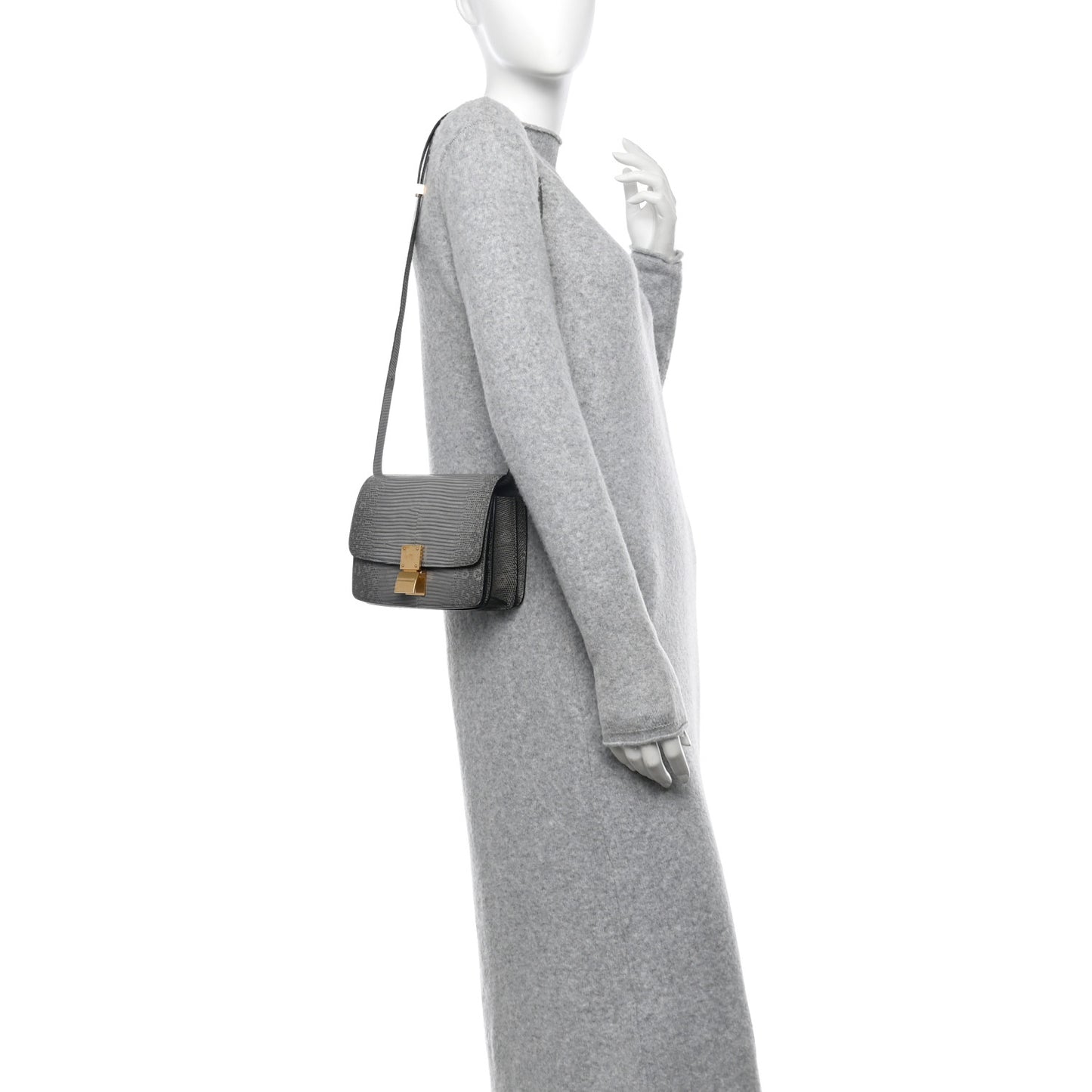 Lizard Small Classic Box Flap Bag Medium Grey