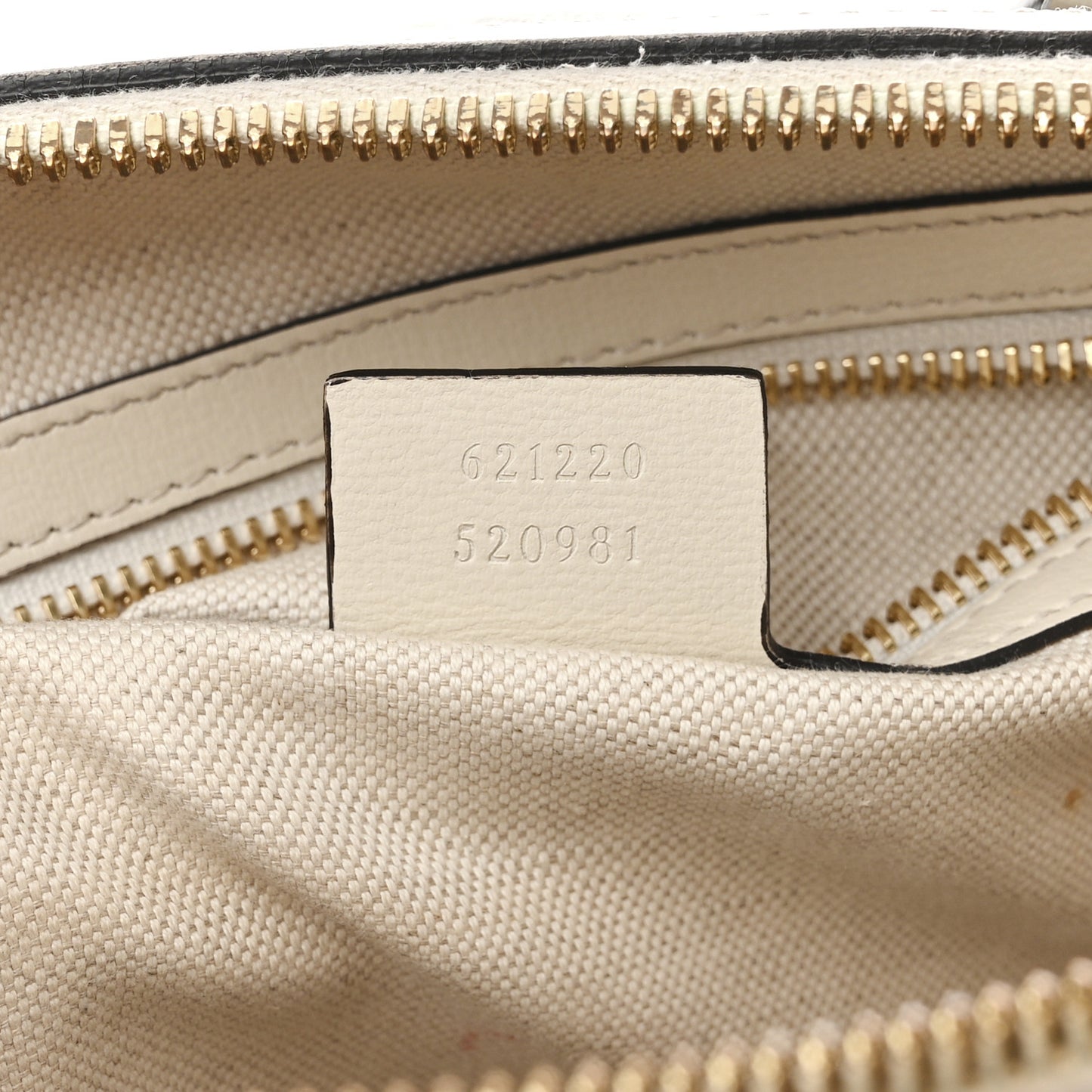 GG Supreme Monogram Azalea Calfskin Small Horsebit 1955 Top Handle Bag Beige Ebony Mystic White