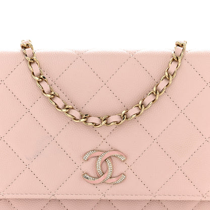 Chanel Caviar Quilted Crystal Enamel CC Wallet On Chain WOC Light Pink 8 of 12