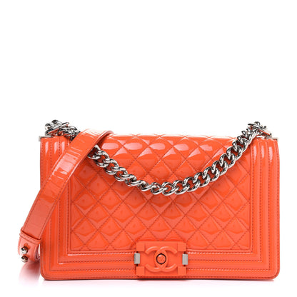 Chanel Patent Calfskin Quilted Medium Plexiglass Boy Flap Orange 1 of 15
