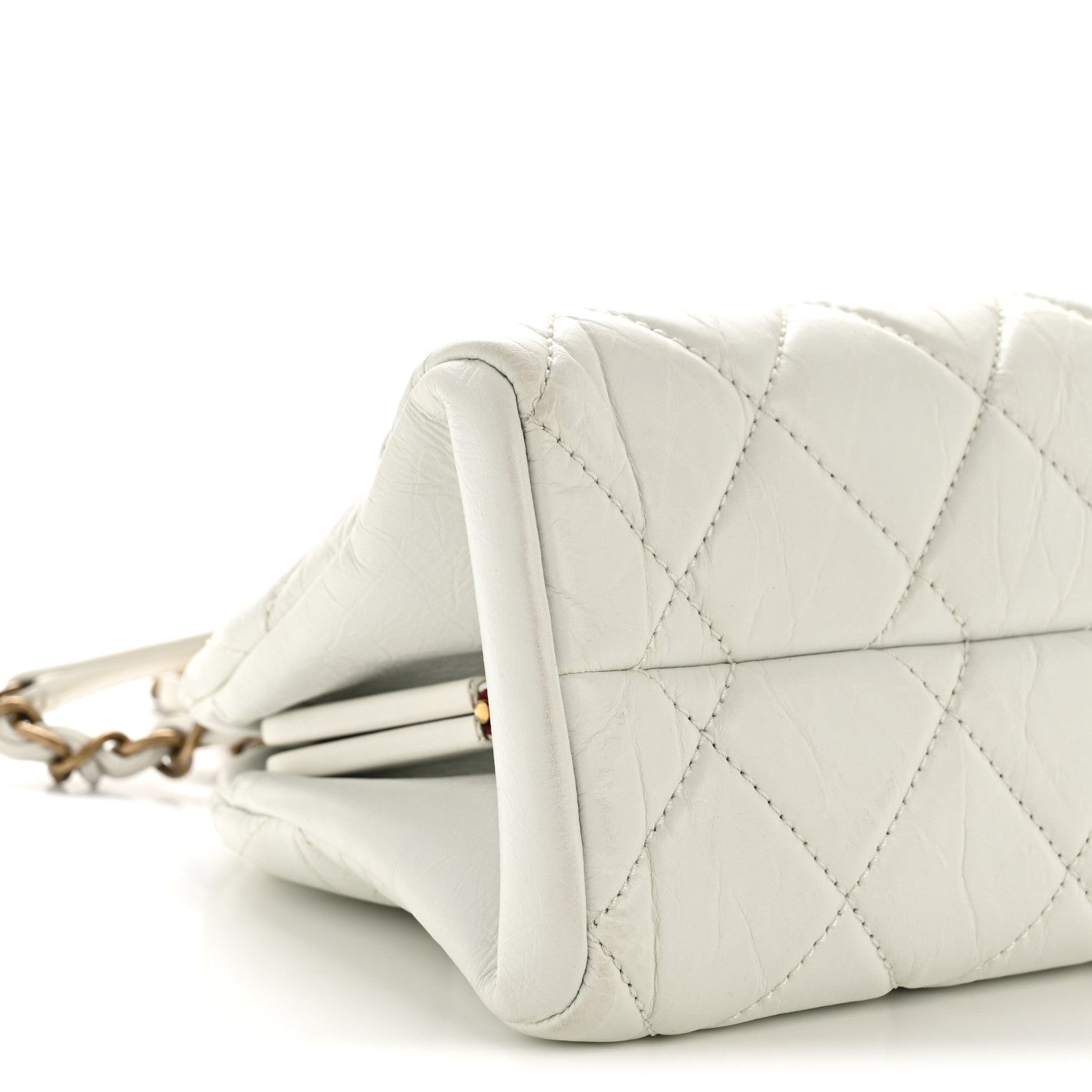 Chanel Aged Calfskin Quilted Medium Just Mademoiselle Bowling Bag White 10 of 11