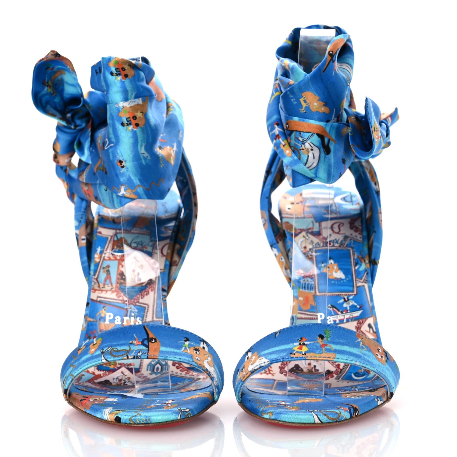 Christian Louboutin Crepe Satin Greekaba Du Desert 100 Sandal 36 Blue Multicolor 3 of 10