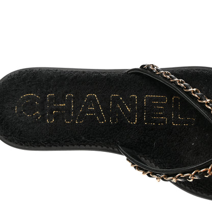 Chanel Lambskin CC Chain Thong Sandals 37 Black 6 of 8