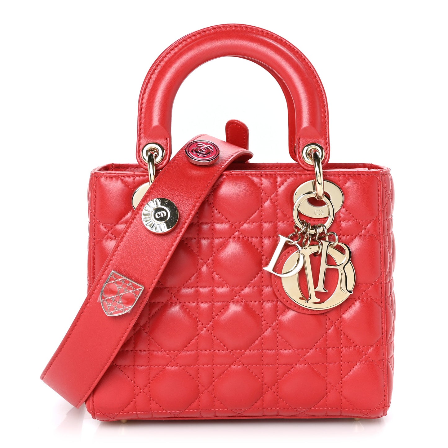 Lambskin Cannage Small Lucky Badges My Lady Dior Red