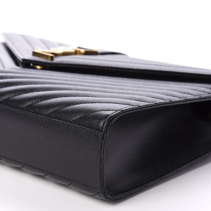 Saint Laurent Grain De Poudre Matelasse Chevron Large Monogram Satchel Black 7 of 11