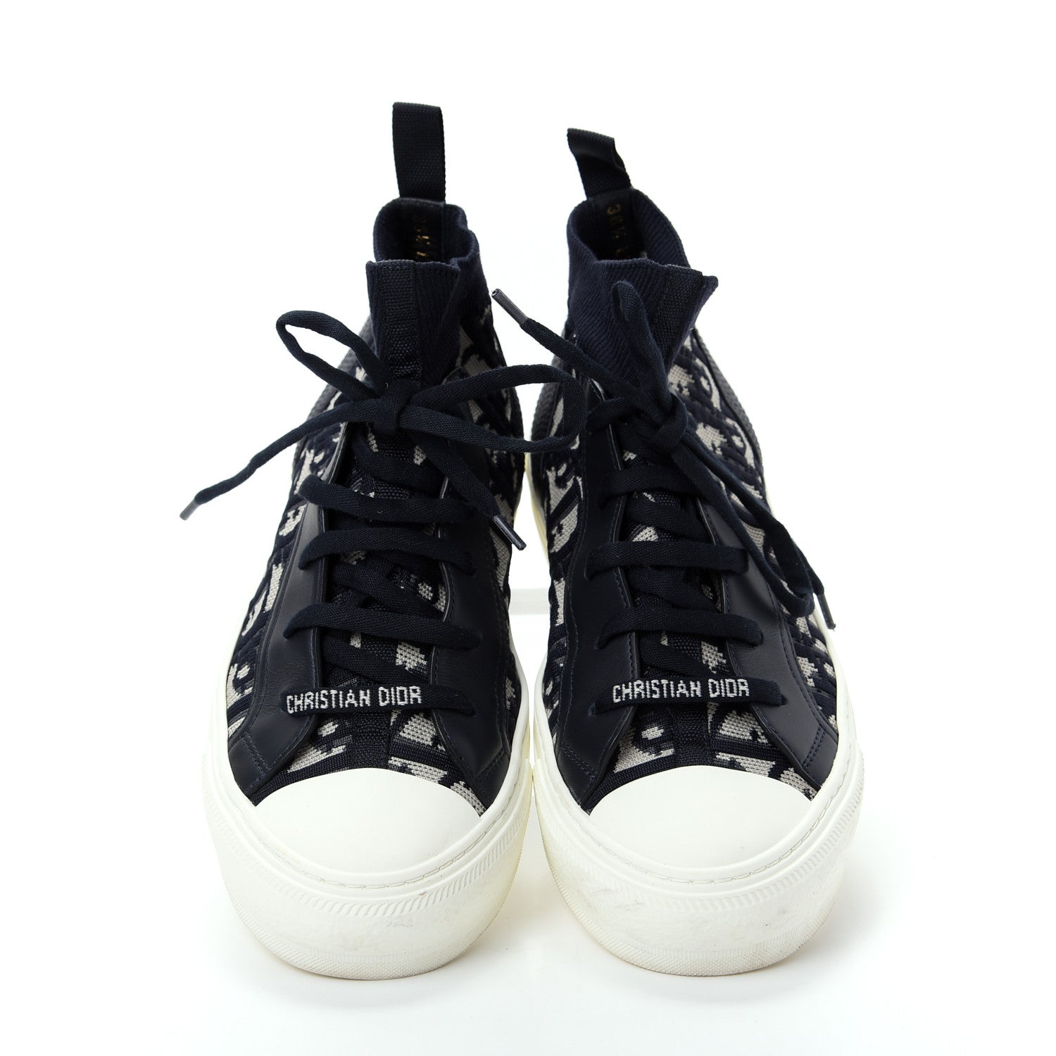 Christian Dior Technical Knit Calfskin Oblique Womens Walk'n Dior Mid Top Sneakers 38.5 Deep Blue 5 of 11