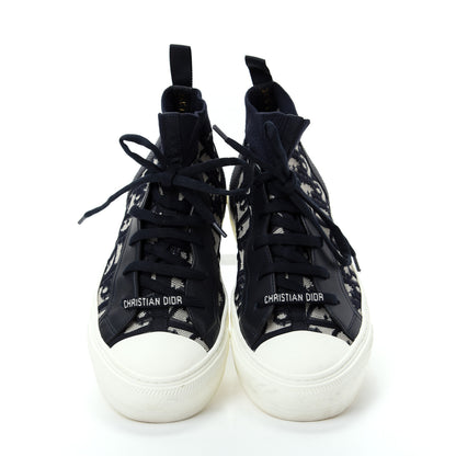 Christian Dior Technical Knit Calfskin Oblique Womens Walk'n Dior Mid Top Sneakers 38.5 Deep Blue 5 of 11
