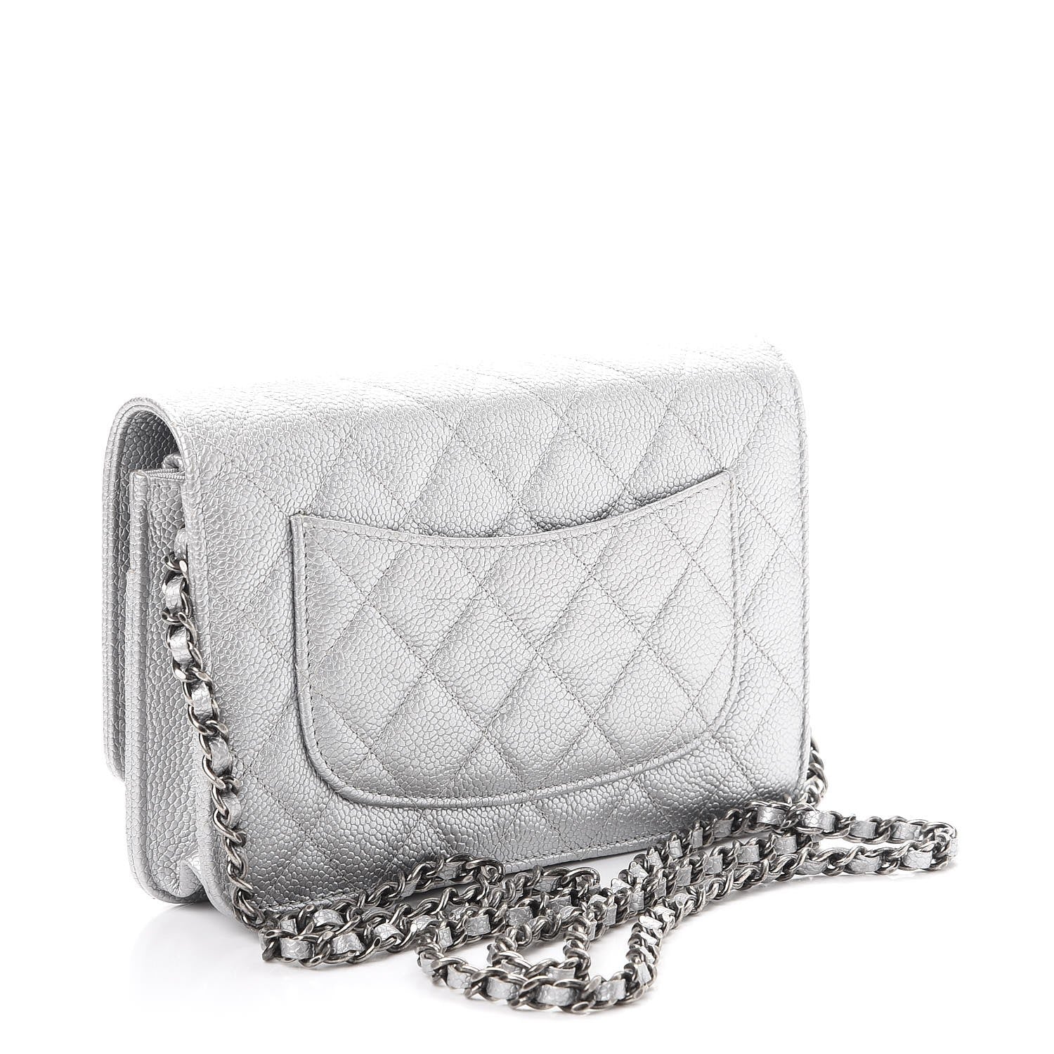 Chanel Metallic Caviar Quilted Wallet on Chain WOC Silver 3 of 11