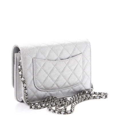 Chanel Metallic Caviar Quilted Wallet on Chain WOC Silver 3 of 11