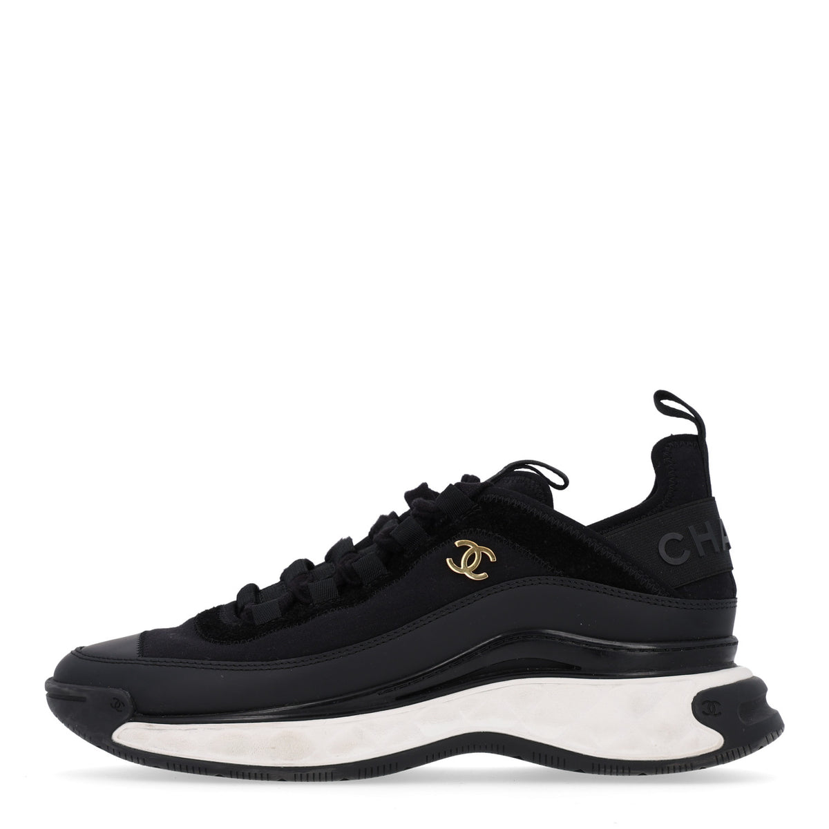Velvet Calfskin Mixed Fibers CC Sneakers 39 Black
