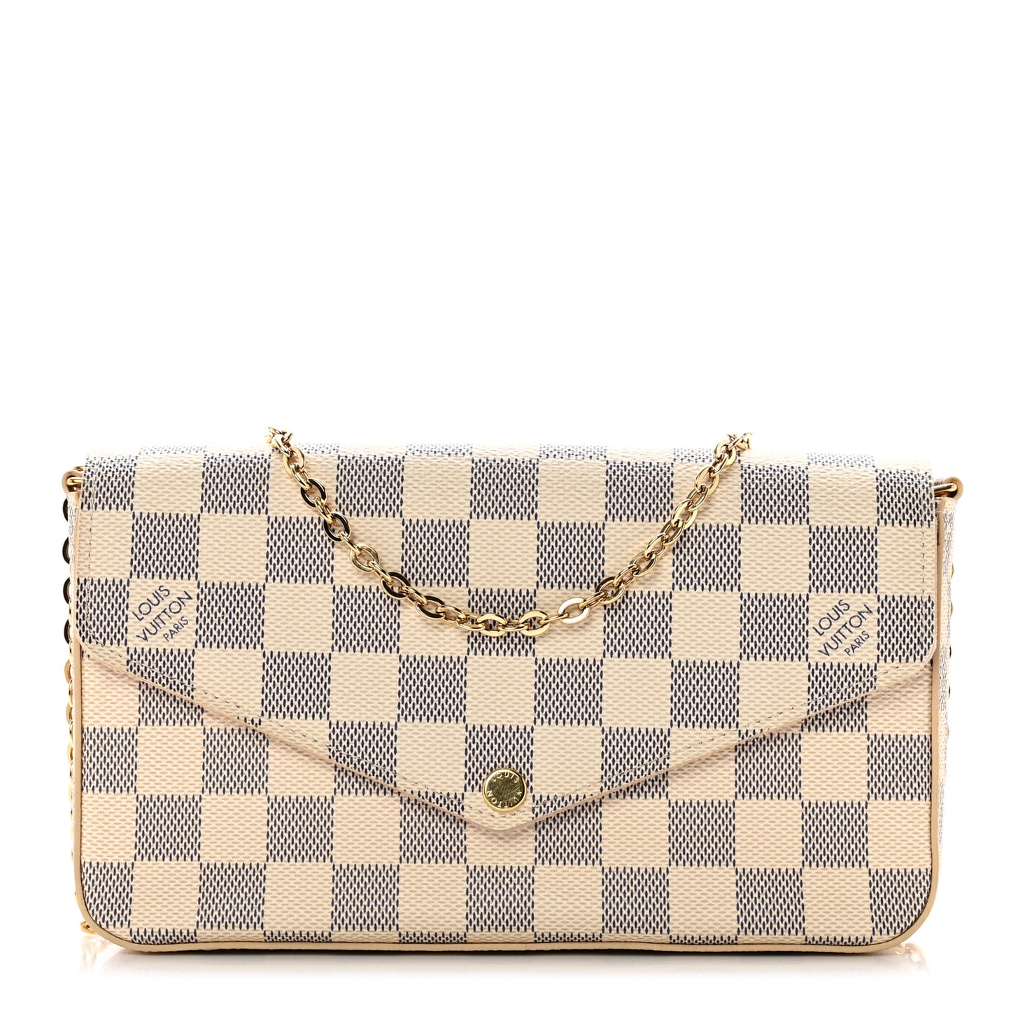 Damier Azur Pochette Felicie Chain Wallet Rose Ballerine