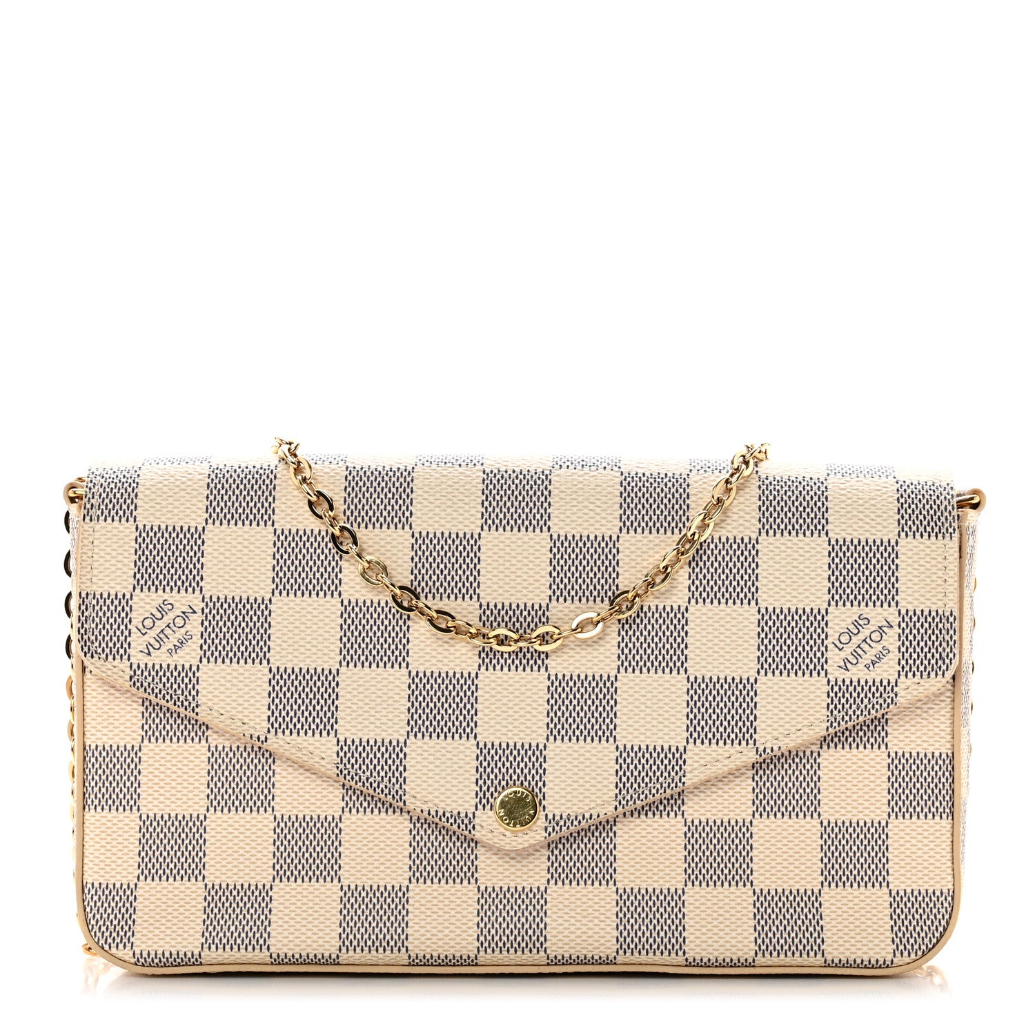 Louis Vuitton Damier Azur Pochette Felicie Chain Wallet Rose Ballerine 1 of 9