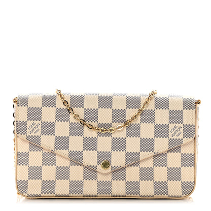 Louis Vuitton Damier Azur Pochette Felicie Chain Wallet Rose Ballerine 1 of 9