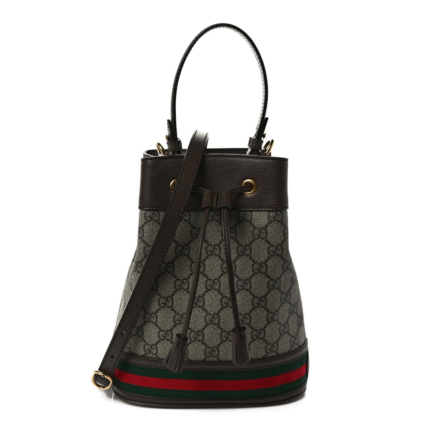 GG Supreme Monogram Web Small Ophidia Bucket Bag Brown