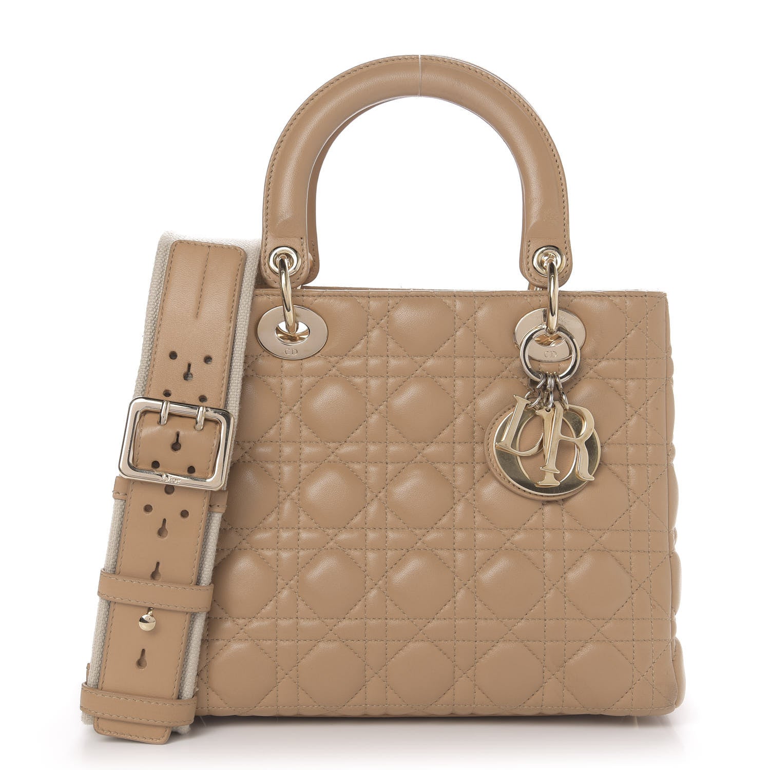 Christian Dior Lambskin Cannage Medium Lady Dior Beige 1 of 18