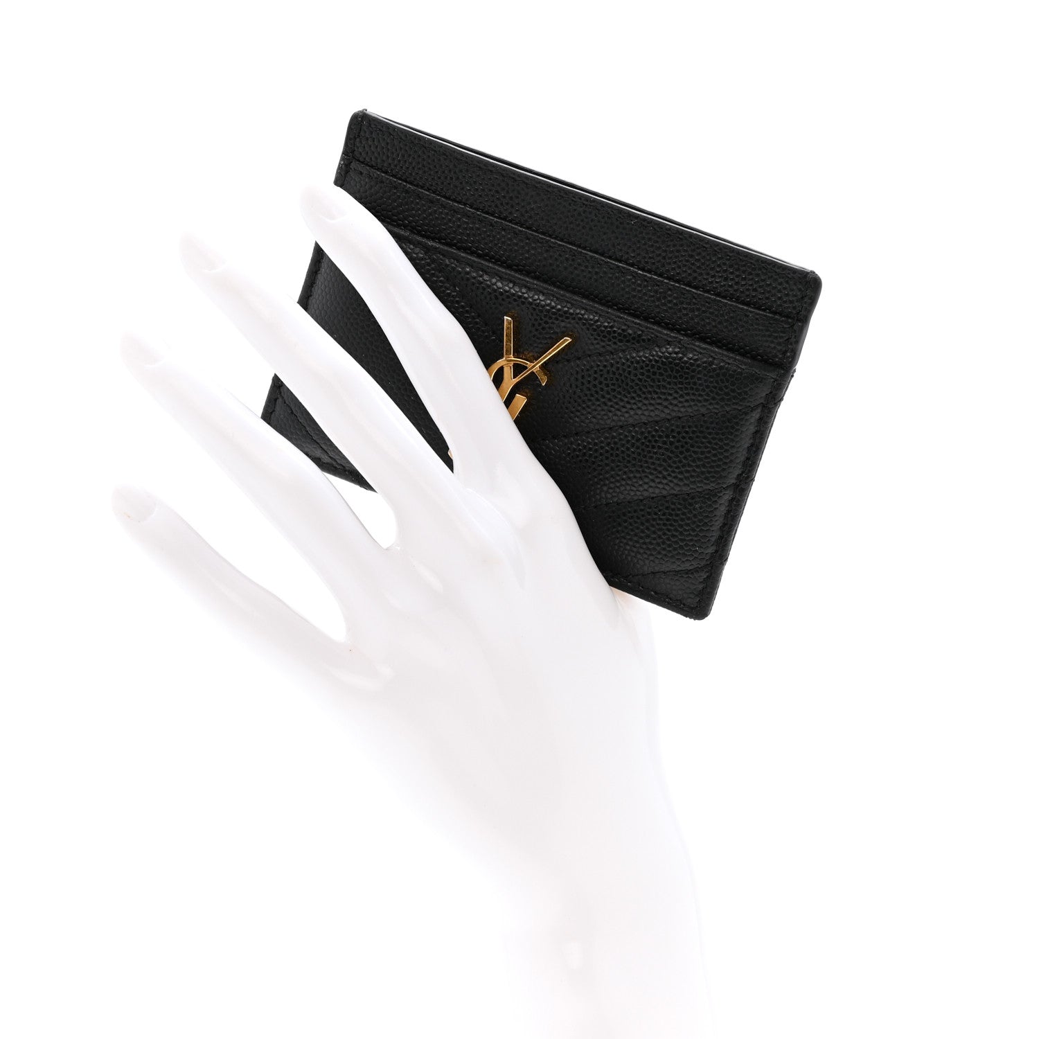 Saint Laurent Grain De Poudre Matelasse Chevron Monogram Credit Card Case Black 2 of 9