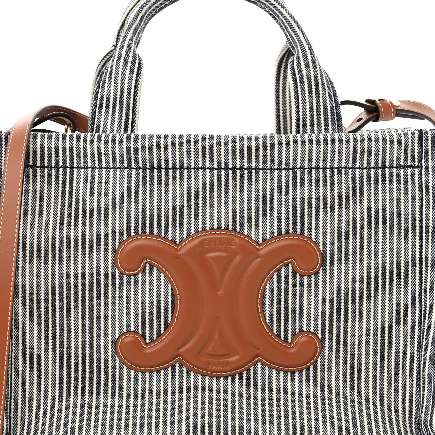 Celine Canvas Calfskin Striped Triomphe Small Cabas Thais Navy Blue 7 of 9