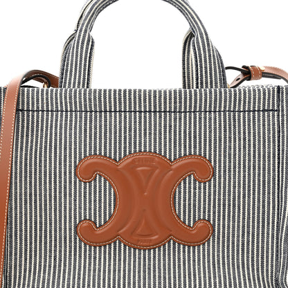 Celine Canvas Calfskin Striped Triomphe Small Cabas Thais Navy Blue 7 of 9