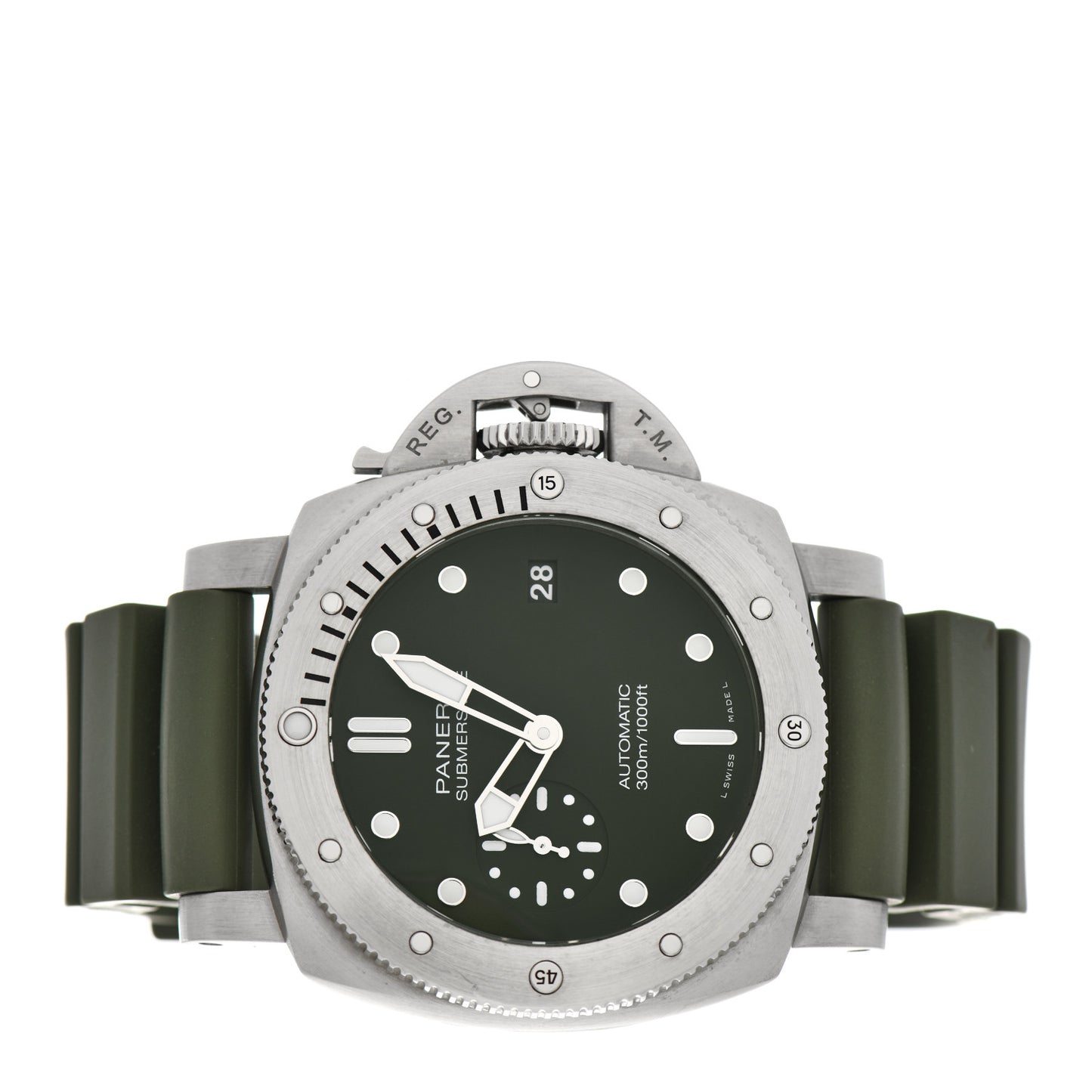 Stainless Steel Rubber 42mm Luminor Submersible Verde Militare Automatic Watch Green PAM01055