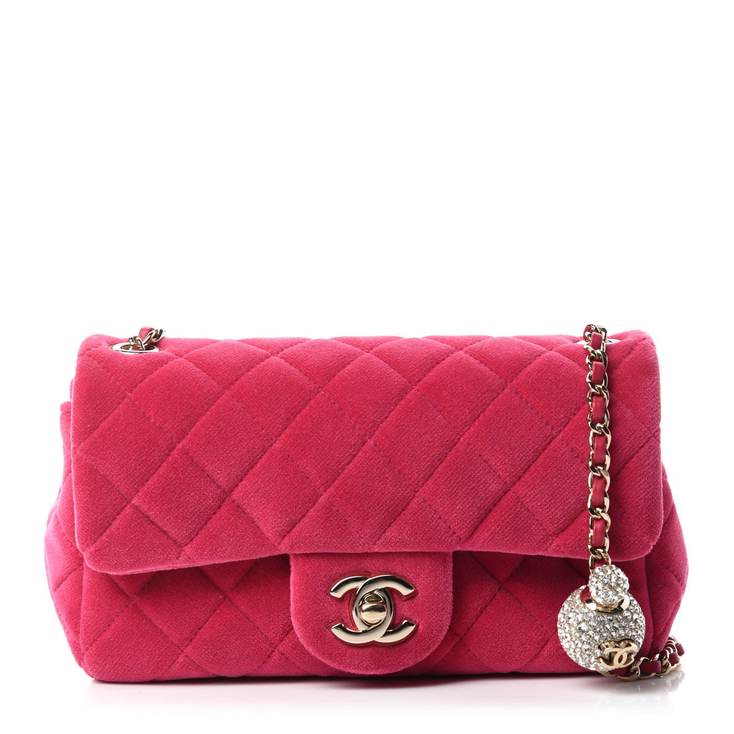 Velvet Quilted Mini Rectangular Pearl Crush Flap Pink