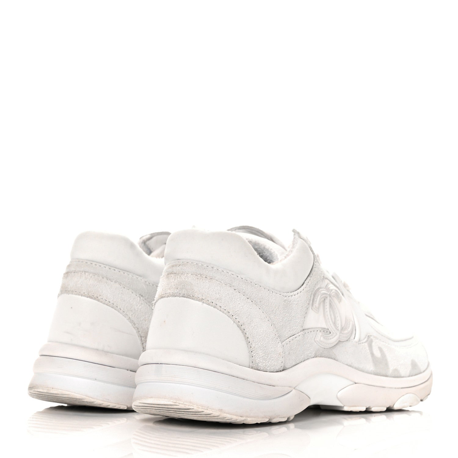Chanel Suede Calfskin Fabric CC Sneakers 40 White 14 of 40