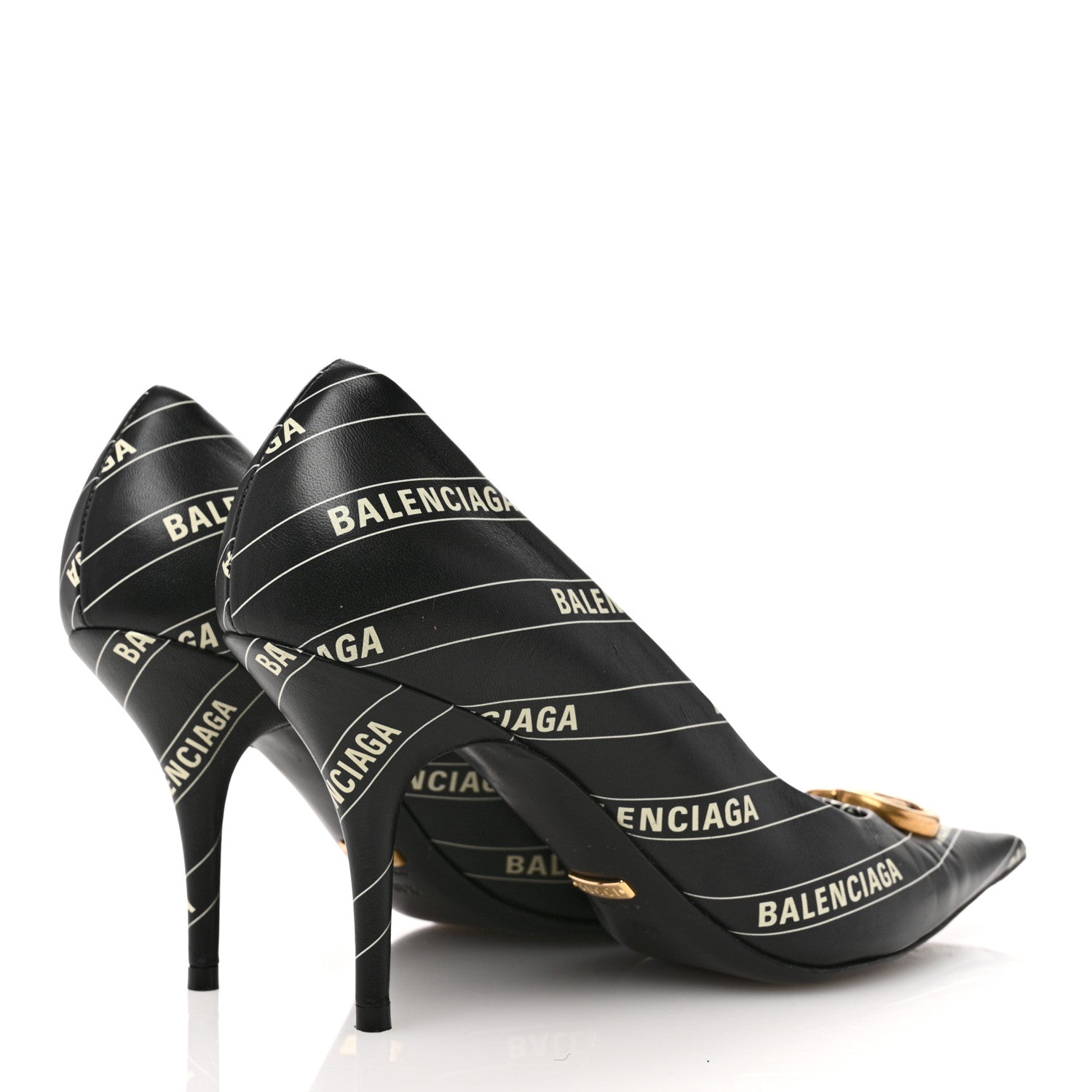 Balenciaga X Gucci Calfskin Logo Print Knife 80mm Pumps 38.5 Black 5 of 11