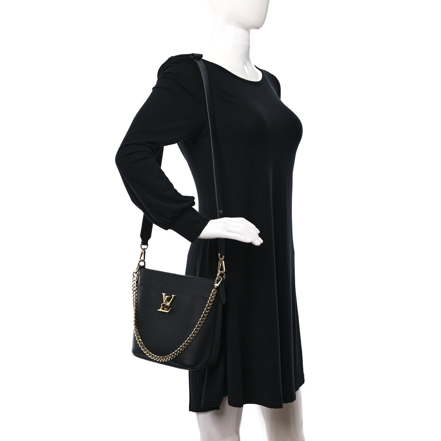 Louis Vuitton Calfskin Lock and Walk Bucket Black 1421914