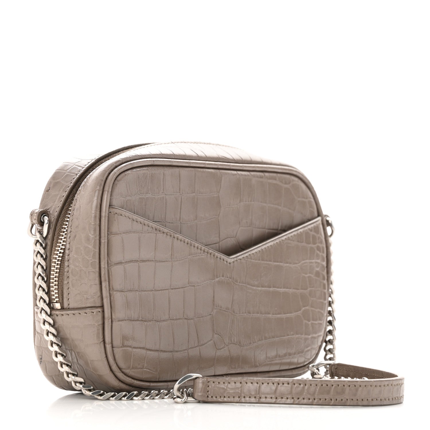 Saint Laurent Calfskin Crocodile Embossed Monogram Mini Lou Camera Bag Fog 3 of 13