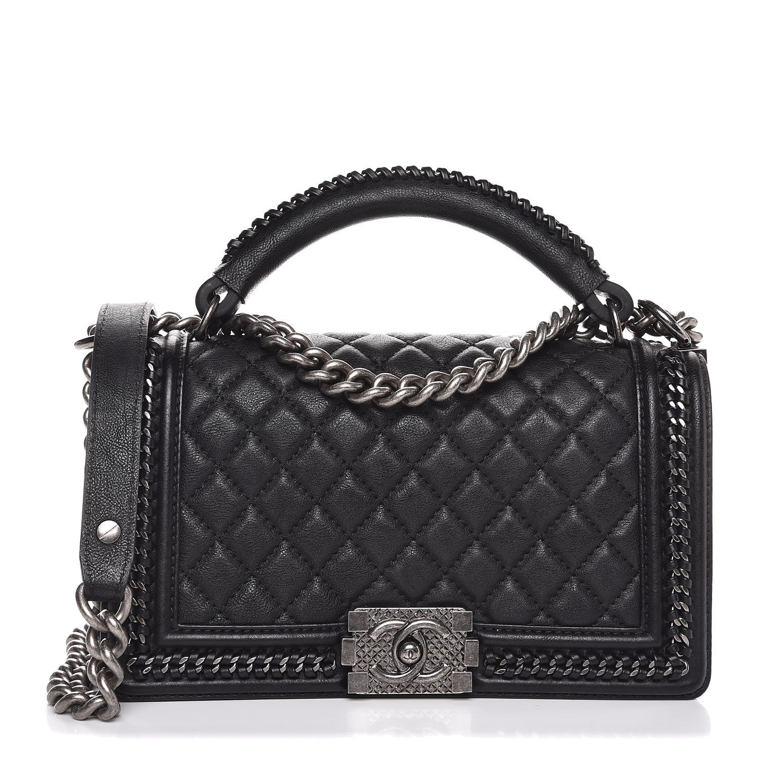 Chanel Calfskin Quilted Medium Boy Top Handle Flap Black 1 of 8