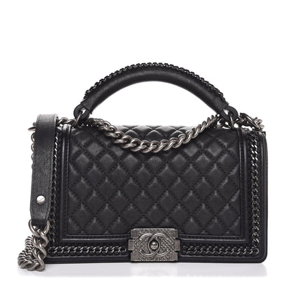 Chanel Calfskin Quilted Medium Boy Top Handle Flap Black 1 of 8