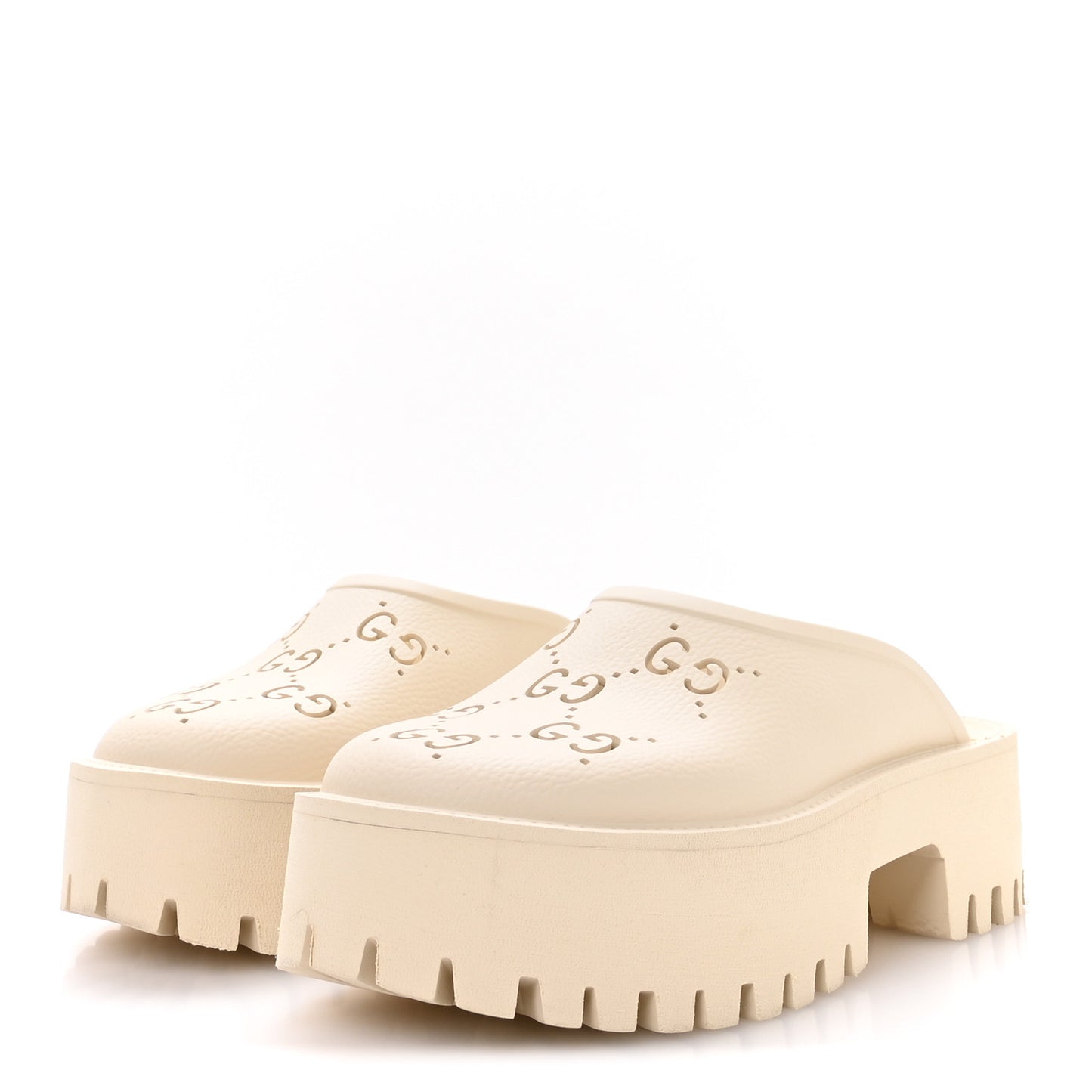 Rubber GG Monogram Perforated Elea Platform 55mm Lug Sole Sandals 38 Mystic White