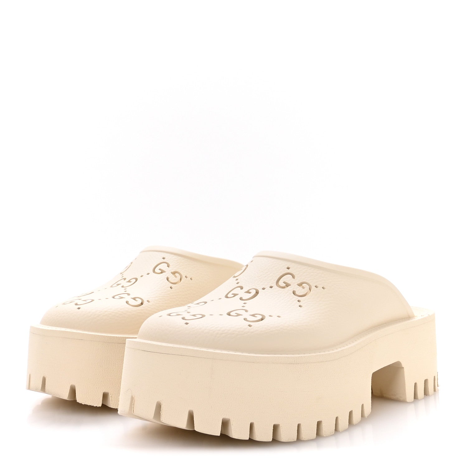Gucci Rubber GG Monogram Perforated Elea Platform 55mm Lug Sole Sandals 38 Mystic White 4 of 9
