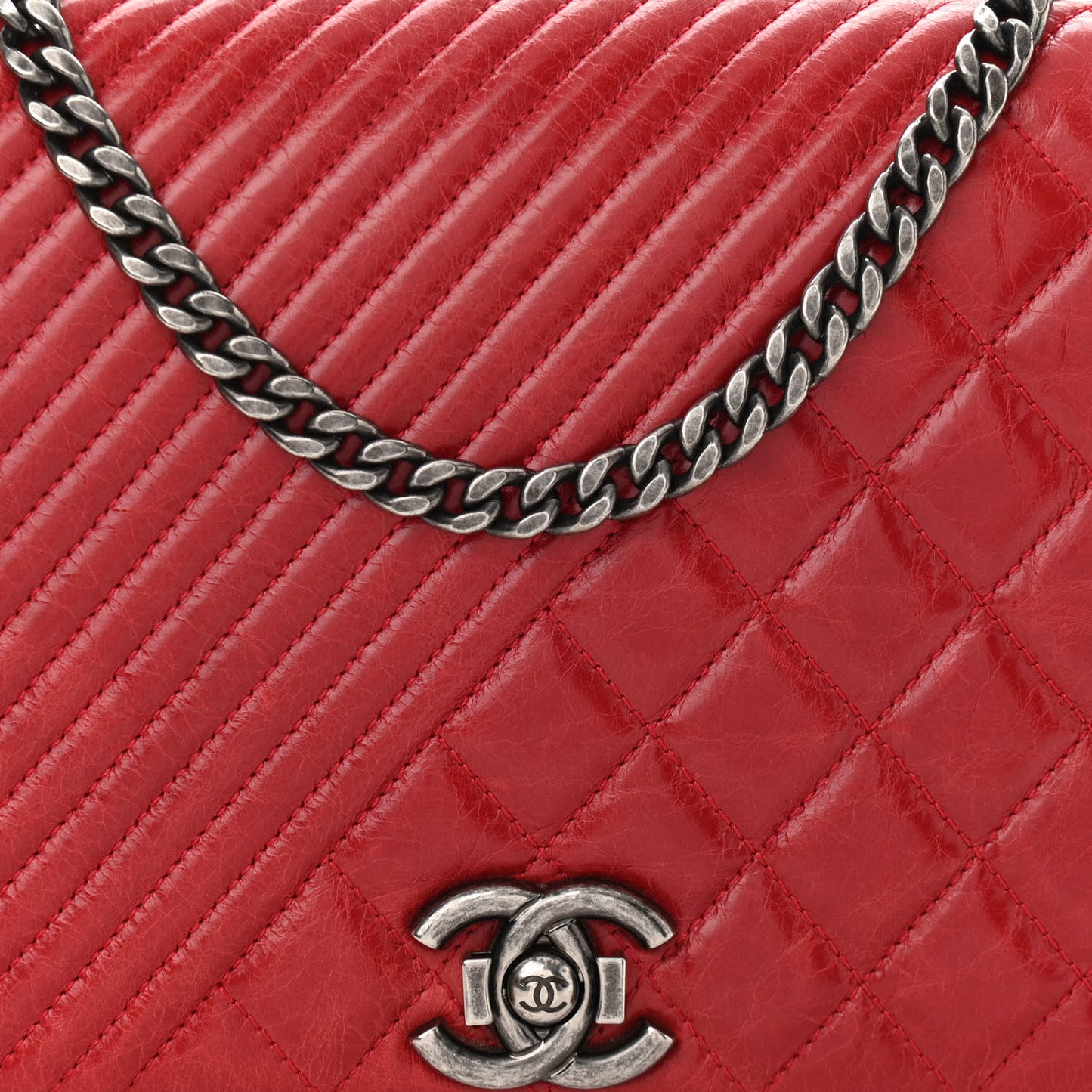 Glazed Calfskin Quilted Medium Coco Boy Flap Red