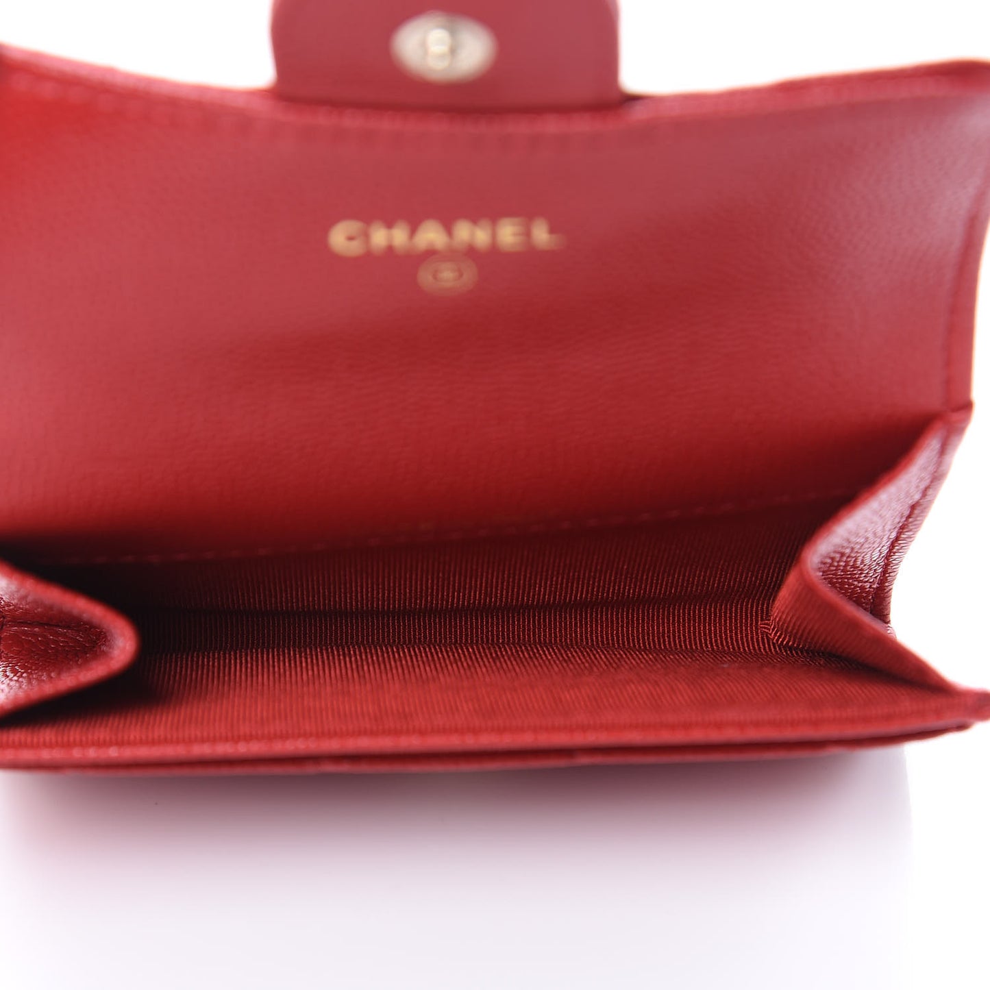 Caviar Quilted Flap Card Holder Wallet Red