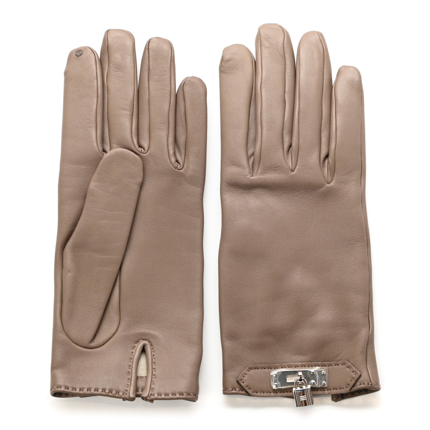 Lambskin Soya Kelly Lock Gloves 7.5 Gris Asphalte
