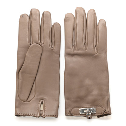 Hermes Lambskin Soya Kelly Lock Gloves 7.5 Gris Asphalte 2 of 5