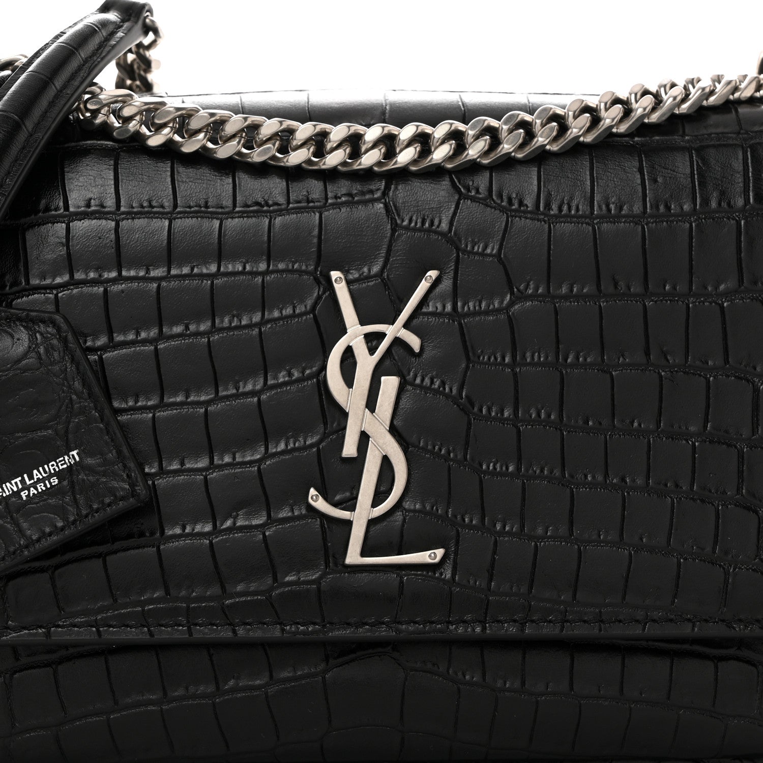 Saint Laurent Calfskin Crocodile Embossed Medium Monogram Sunset Black 8 of 10