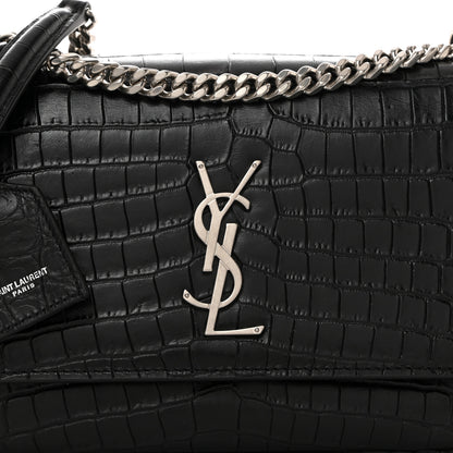 Saint Laurent Calfskin Crocodile Embossed Medium Monogram Sunset Black 8 of 10