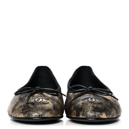 Chanel Laminated Goatskin Cap Toe CC Ballerina Flats 37.5 Gold 2 of 9