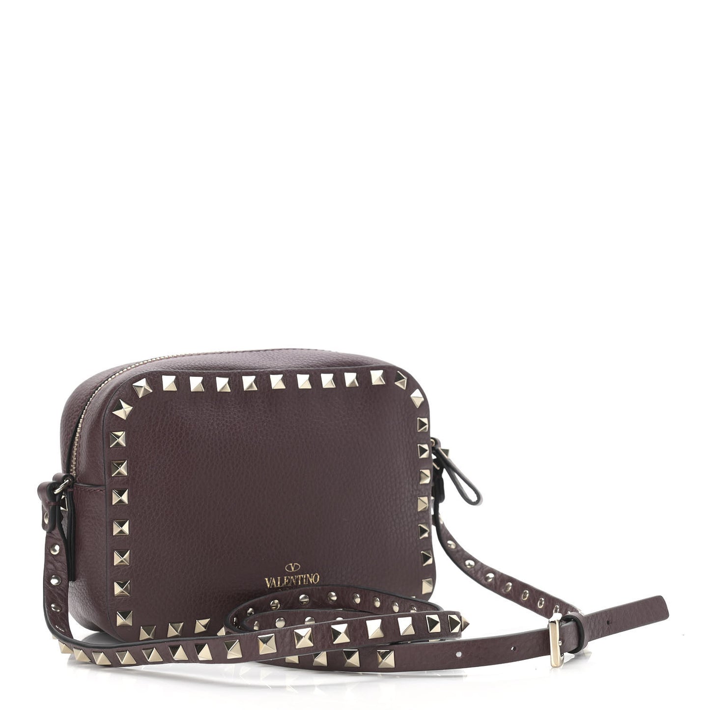 Pebbled Calfskin Rockstud Camera Crossbody Bag Rubin