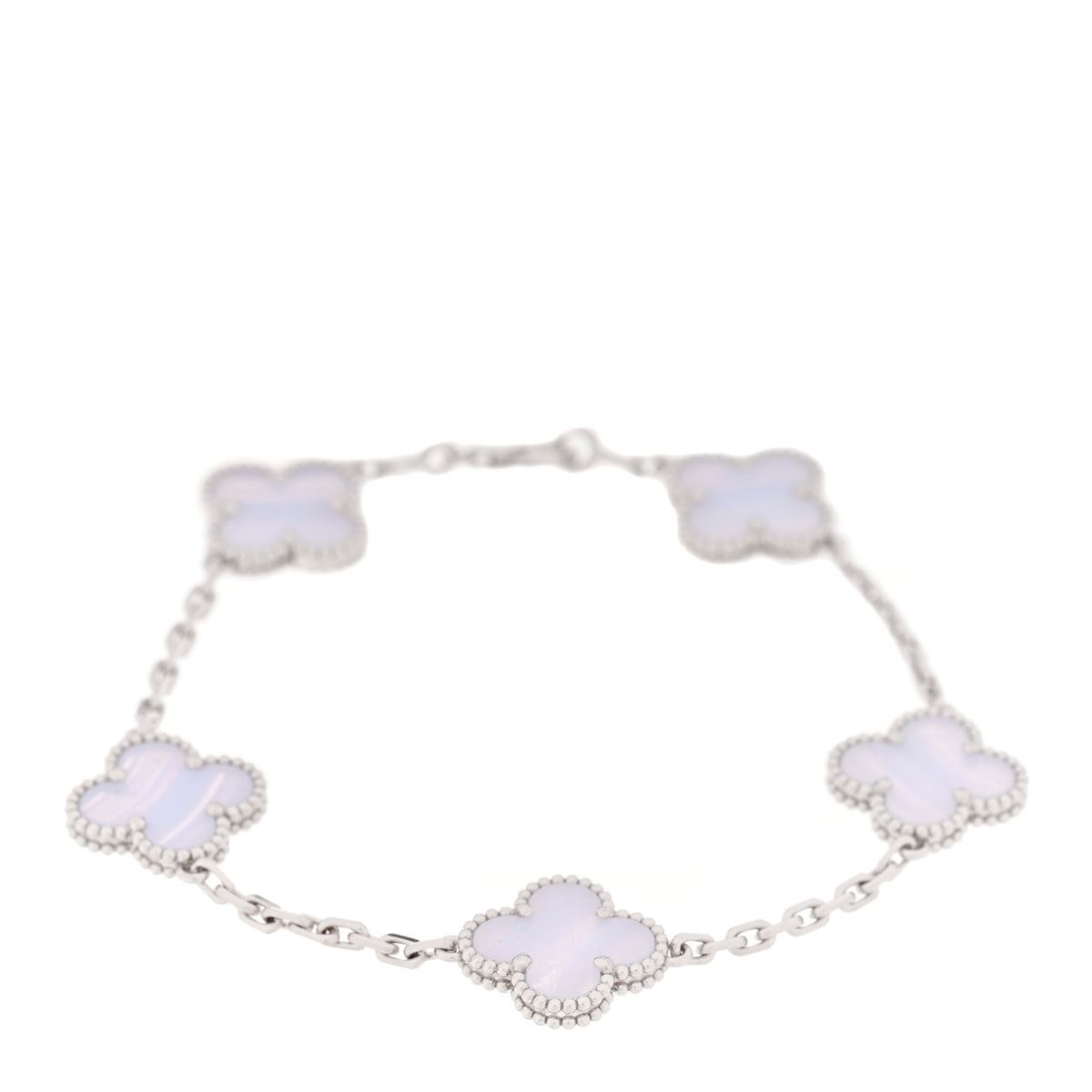 Van Cleef & Arpels 18K White Gold Chalcedony 5 Motifs Vintage Alhambra Bracelet 1 of 5