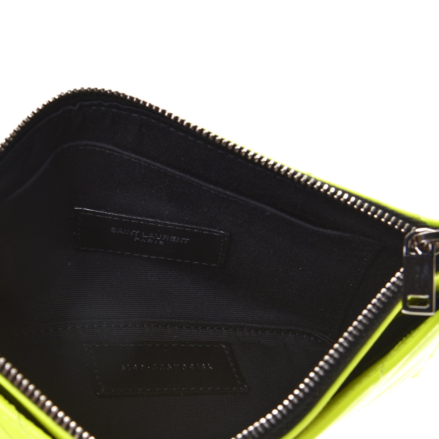 Patent Grain De Poudre Matelasse Chevron Monogram Bill Pouch Neon Yellow