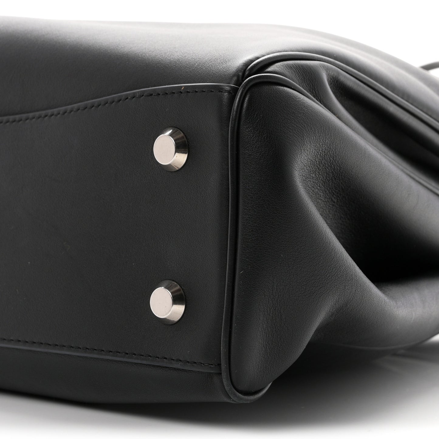 Natural Smooth Calfskin Medium Rodeo Top Handle Handbag Black